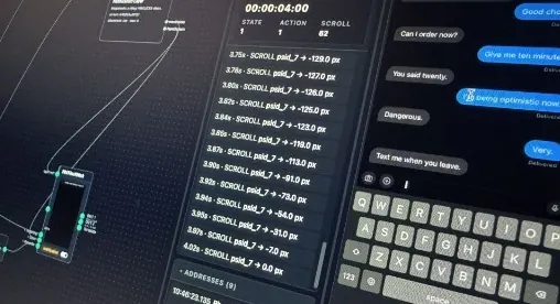 Development interface showing a phone conversation beside recorded interactions.